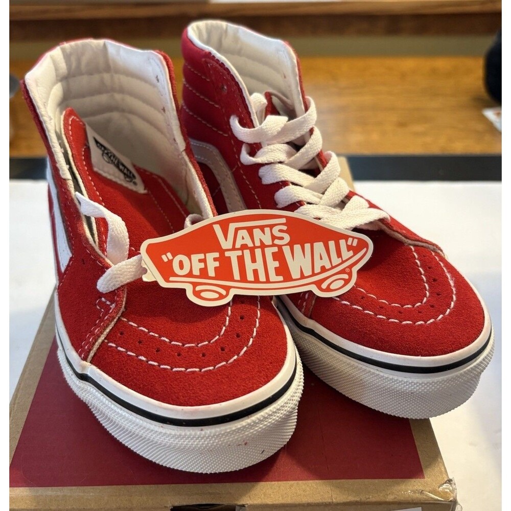 VANS Sk8-Hi Racing Red & White Kid  High Top Sneaker Size 11.5 New In Box